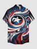 Plus Size Men Patriotic American Flag Swirl Print Buttons Pocket Shirt - Bleu profond M