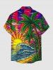 Plus Size Coconut Tree Sun Sea Waves Cloud Print Buttons Pocket Hawaii Shirt For Men - Multi XL