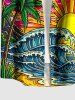 Plus Size Coconut Tree Sun Sea Waves Cloud Print Buttons Pocket Hawaii Shirt For Men - Multi XL