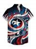 Women's Patriotic American Flag Swirl Print Buttons Pocket Shirt - Bleu profond M