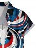 Women's Patriotic American Flag Swirl Print Buttons Pocket Shirt - Bleu profond M