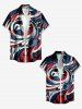 Women's Patriotic American Flag Swirl Print Buttons Pocket Shirt - Bleu profond M