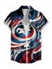 Women's Patriotic American Flag Swirl Print Buttons Pocket Shirt - Bleu profond M