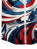 Women's Patriotic American Flag Swirl Print Buttons Pocket Shirt - Bleu profond M