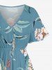 Plus Size Flowers Leaf Print Split Hawaii Midi Dress -  
