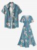 Plus Size Flowers Leaf Print Split Hawaii Midi Dress -  