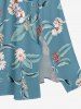 Plus Size Flowers Leaf Print Split Hawaii Midi Dress -  