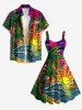 Plus Size Coconut Tree Sun Sea Waves Cloud Print Hawaii Tank Dress - Multi S
