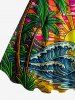 Plus Size Coconut Tree Sun Sea Waves Cloud Print Hawaii Tank Dress - Multi S