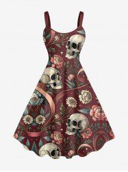 Skulls Flowers Print Hawaii Tank Dress -  
