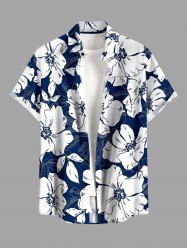 Flowers Leaf Print Buttons Pocket Hawaii Shirt For Men - Bleu 4XL