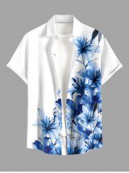 Flowers Print Buttons Pocket Hawaii Shirt For Men - Bleu 4XL