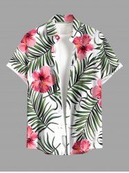 Hibiscus Flower Tropical Leaf Print Buttons Pocket Hawaii Shirt For Men -  