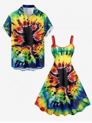 Spiral Tie Dye Cat Print Matching Hawaii Beach Outfit For Couples - Vert 