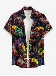 Galaxy Cat Hot Dog Print Buttons Pocket Hawaii Shirt For Men - Noir S