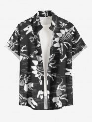 Dinosaur Skeleton Print Buttons Pocket Hawaii Shirt For Men -  