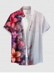 Flower Leaf Ombre Print Hawaii Button Pocket Shirt For Men -  