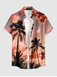 Coconut Tree Ombre Sky Print Hawaii Button Pocket Shirt For Men -  