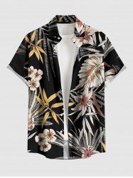 Tropical Leaf Flower Print Hawaii Button Pocket Shirt For Men -  