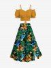 Plus Size Flower Tropical Leaf Print Split Hawaii Skirt - Vert profond 2X