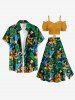 Plus Size Flower Tropical Leaf Print Split Hawaii Skirt - Vert profond 2X