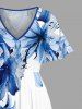 Plus Size Flowers Print Split Hawaii Midi Dress -  