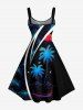 Coconut Tree Tropical Leaf Sun Sea Waves Print Hawaii Tank Dress - Noir XXS