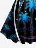 Coconut Tree Tropical Leaf Sun Sea Waves Print Hawaii Tank Dress - Noir XXS