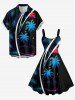 Coconut Tree Tropical Leaf Sun Sea Waves Print Hawaii Tank Dress - Noir XXS