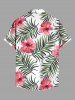 Hibiscus Flower Tropical Leaf Print Buttons Pocket Hawaii Shirt For Men -  