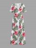 Hibiscus Flowers Tropical Leaf Print V Neck Hawaii Wide Leg Jumpsuit -  