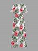 Hibiscus Flowers Tropical Leaf Print V Neck Hawaii Wide Leg Jumpsuit -  