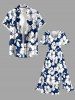 Flowers Leaf Print Split Hawaii Midi Dress -  