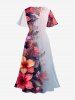 Plus Size Flower Leaf Ombre Print Hawaii Split Pocket A Line Midi Dress -  