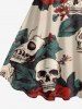 Plus Size Skulls Leaf Flower Print Hawaii A Line Dress -  