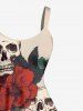 Plus Size Skulls Leaf Flower Print Hawaii A Line Dress -  