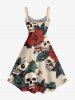 Plus Size Skulls Leaf Flower Print Hawaii A Line Dress -  