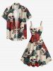 Plus Size Skulls Leaf Flower Print Hawaii A Line Dress -  