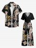 Tropical Leaf Flower Print Hawaii Wide Leg Jumpsuit -  