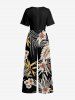 Tropical Leaf Flower Print Hawaii Wide Leg Jumpsuit -  