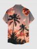 Coconut Tree Ombre Sky Print Hawaii Button Pocket Shirt For Men -  