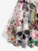Skulls Newspaper Flower Print Hawaii A Line Dress -  