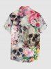 Skulls Newspaper Flower Print Hawaii Button Pocket Shirt For Men - Rose  2XL