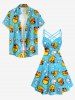 Plus Size Ducks Bubble Print Ruched Lattice Crisscross Straps Hawaii Dress -  
