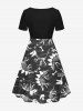 Dinosaur Skeleton Print Cinched Hawaii Dress - Noir XXS