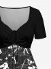 Dinosaur Skeleton Print Cinched Hawaii Dress - Noir XXS