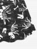 Dinosaur Skeleton Print Cinched Hawaii Dress - Noir L