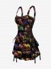 Galaxy Cat Hot Dog Print Lace Up Hawaii Tank Dress - Noir XS