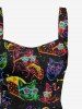 Galaxy Cat Hot Dog Print Lace Up Hawaii Tank Dress - Noir XS