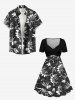 Dinosaur Skeleton Print Cinched Hawaii Dress - Noir 6X